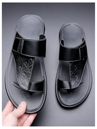 Image of GORGLITTER Men's Leather Sandals Slide Beach Outdoor Round Flip Flops Slip On Slippers