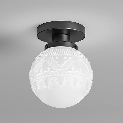 Miniatura 13 de Lámpara de Techo Semiempotrada, Accesorio de Iluminación de Techo de Cocina Vintage Dorado, Luz de Techo Cercana con Globo de Cristal Ámbar,
