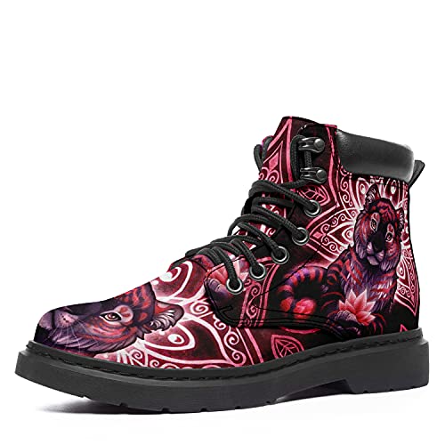 Women's Pet Print Classic Boots Low Heel Ankle Booties Lace-Up Fashionable Combat Boots
