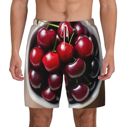 Fresh Cherry Men's Soft Double Swim Shorts, Lounge Swiming Shorts Pants Breathable Summer