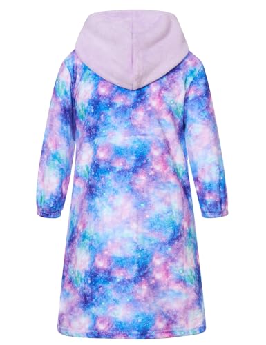 Funnycokid Girls Robe Kids Hooded Bathrobe Zip Fleece Fuzzy Soft Pajamas Plush Sleepwear 4-14 Years2
