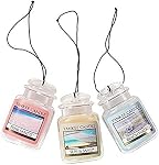 Yankee Candle Car Air Fresheners, Hanging Car Jar® Ultimate 3-Pack, Neutralizes Odors Up To 30 Days, Includes: 1 Beach Walk, 1 Pink Sands, and 1 Sun and Sand (Pack of 3)