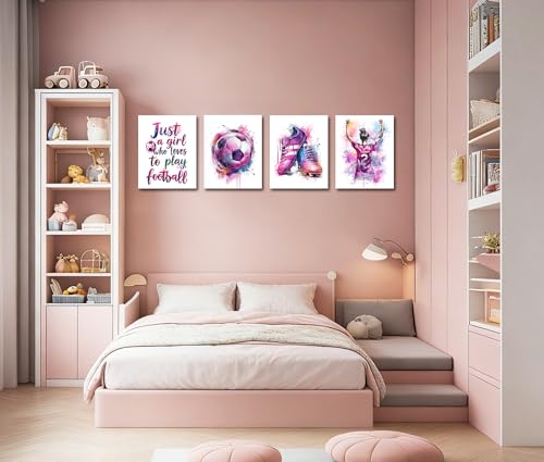Image of Frimeeme 4 Piece Inspirational Soccer Print Set, Purple and Pink, 8x10