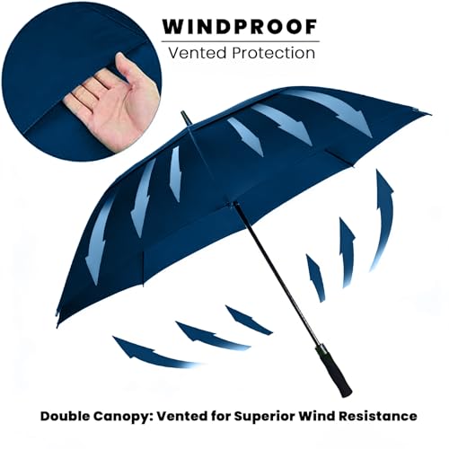 Image of Golf Umbrella Large 62 /68 /72 Inch, Extra Large Oversize Double Canopy Vented Windproof Waterproof Umbrella, Automatic Open Golf Umbrella for Men and Women and Family