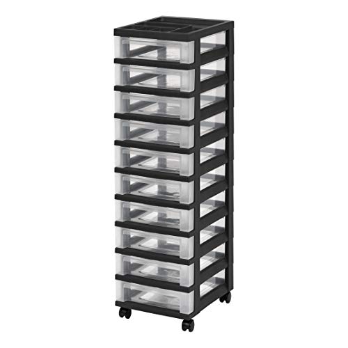 Iris Usa Mc-3100-Top 10-Drawer Storage Cart With Organizer Top, Black/Clear #TOP3