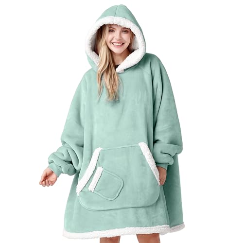 Image of Giggling Getup Wearable Blanket Hoodie for Women Men Gifts for Women Mom Wife Sherpa Fleece Hooded Blanket Sweatshirt Cozy Sherpa Wearable Throw with Pocket & Sleeves for Adult Standard Sage Green