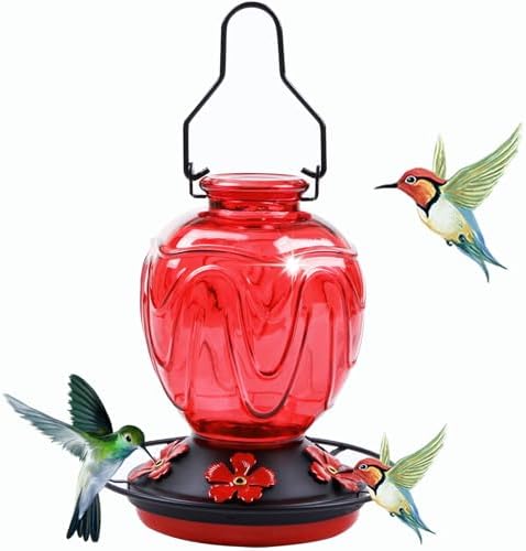 Glass Hummingbird Feeder Leak Proof - Are You Missing These Hidden Gems? 8 Glass Hummingbird Feeder for Outdoors Hanging, 24Ozs Humming Bird Nectar Feeder w/Perch, 5 Flower Feeding Ports, Leak Proof Base and Hook for Outside Garden Backyard Decor, Gifts for Women Mom, Red
