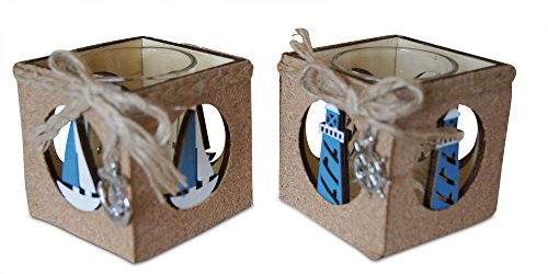 Shoreside Nautical 4-Piece Lighthouse & Sailboat Cork Covered Rustic Tea Light Candle Holder Home & Room Beach Decor #TOP1