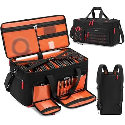 DJ Cable Gig Bag for Equipment, DJ Cable Organizer Backpack with Detachable Dividers and Padded Bottom, DJ Mixer Bag for Music Gear Accessories with 15.6'' Laptop Compartment (Black)