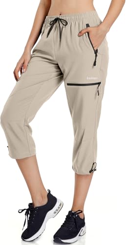 Ksmien Women's Lightweight Hiking Capri Pants Quick Dry Workout Cargo Capris Water Resistant UPF 50+ Zipped Pockets