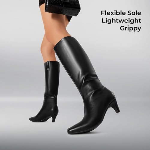 DREAM PAIRS Women Knee High Boots 2 Inch Kitten Heel Fashion Square Toe Wide Calf Long Boots4