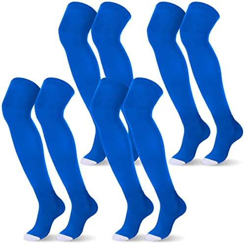 Jenaai 4 Pairs Baseball Socks Football Socks Over the Knee High Socks Extra Long Soccer Socks (Royal Blue)