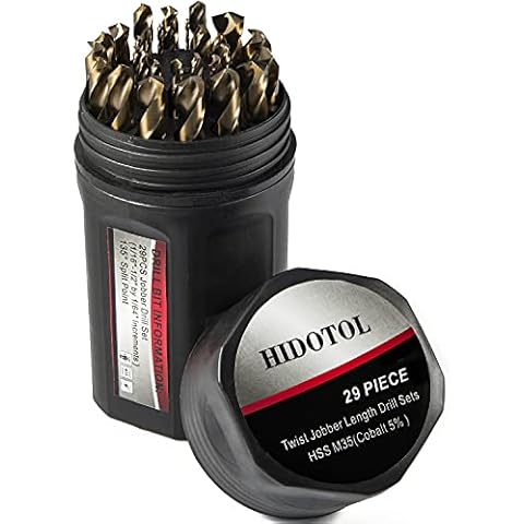 HIDOTOL Cobalt Drill Bit Set 29 PCS - M35 High Speed Steel Twist Jobber Drill Bits for Hardened Metal, Stainless Steel, Cast Iron, Plastic and Wood with Indexed Round Case,1/16"-1/2" by 1/64" THS. Cover