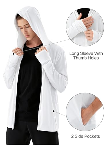 Image of Mens UPF 50+ UV Full Zip Sun Protection Hoodie Jacket With Thumb holes Cooling Lightweight Fishing Hiking Cooling Shirts men