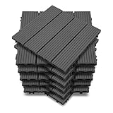 Vkechh Dalles de terrasse en WPC, dalles à clipser pour terrasses et balcons, 30 x 30 cm, gris. Lames de terrasse avec système de drainage, 55 pièces (5 m²) pour un revêtement de sol antidérapant.