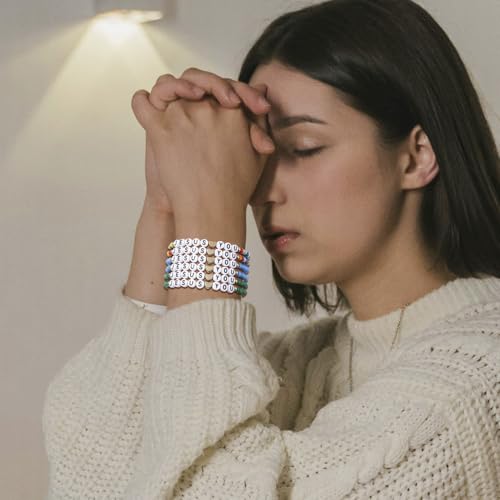 Taouzi 24Pcs 𝐉𝐞𝐬𝐮𝐬 𝐋𝐨𝐯𝐞𝐬 𝐘𝐨𝐮 Bracelets Bulk Handmade Clay Beads 𝐁𝐢𝐛𝐥𝐞 𝐕𝐞𝐫𝐬𝐞 Bracelets Christian Friendship Jewelry Xmas Gifts for Women4