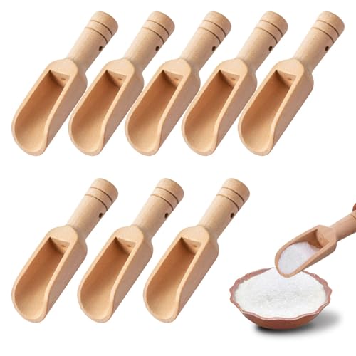 Qianeffort 8PCS Small Wooden Spoons, Mini Wooden Scoop, 7.4cm Natural, Beige, Wood, SPOON
