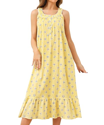 Image of 100% Cotton Nightgowns for Women Soft Ladies Gowns Sleepwear Long Sleeveless Nightgown