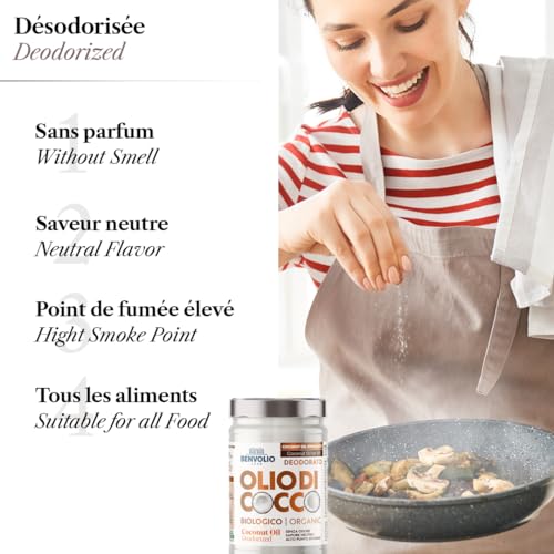 BENVOLIO - Olio di Cocco Biologico Deodorato | 950ml | Puro, Versatile e Inodore | Senza Lattosio | Idratante per Pelle e Capelli | Cucina e Cura Personale | Coconut Oil, Kokosöl