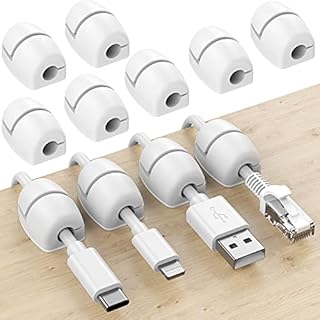 SOULWIT 16Pcs Cable Holder, Cable Management Clips Sticky Cord Organiser Silicone Self Adhesive for Desktop USB Charging Cable Power Cord Wire PC Office Home (White)