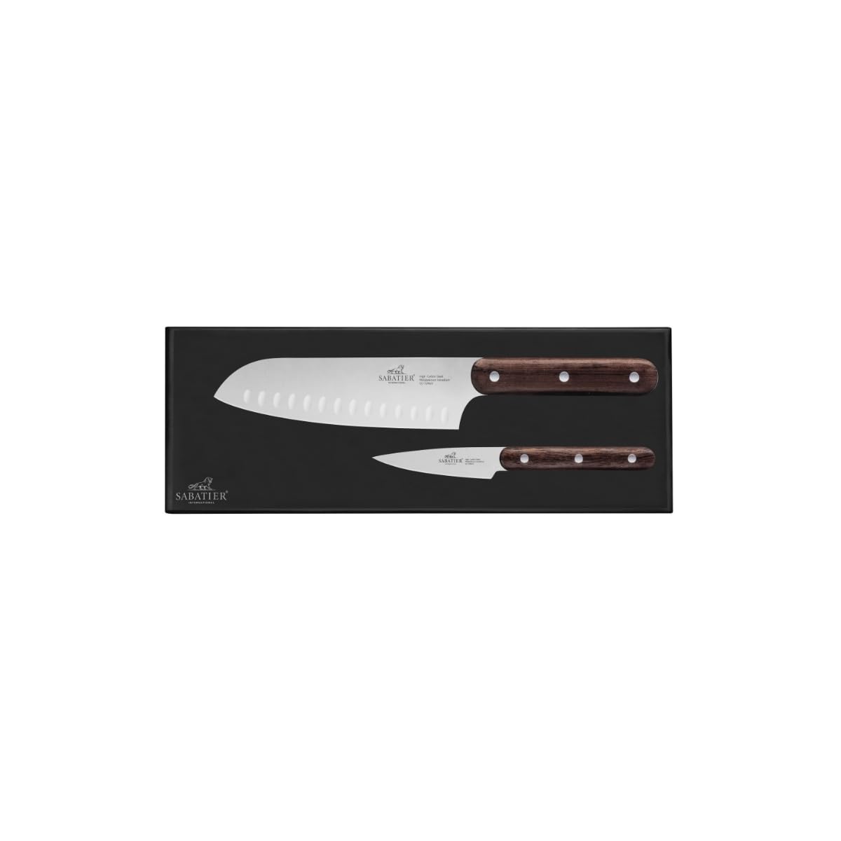 LION SABATIER - Coffret Exotique de 2 Couteaux PHENIX - Office 9 cm, optimal pour Éplucher et Parer les Fruits et Légumes - Santoku 18 cm à Lame Alvéolée, Impeccable pour Trancher et Émincer