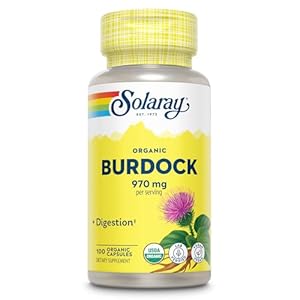 Solaray Organic Burdock Root 970 mg – Digestive Support Supplement – USDA Burdock Root Organic – Vegan, Lab Verified, 60-Day Money-Back Guarantee – 50 Servings, 100 Organic Capsules