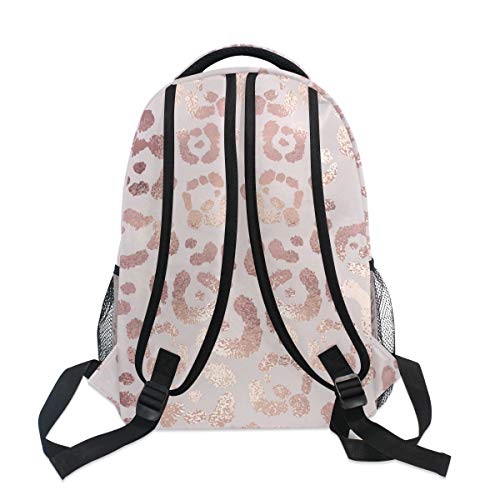 Moudou Stylish Rose Gold Leopard Backpack Middle College Student Bookbag Travel Daypack For Men Women Teens Boys Girls #TOP4