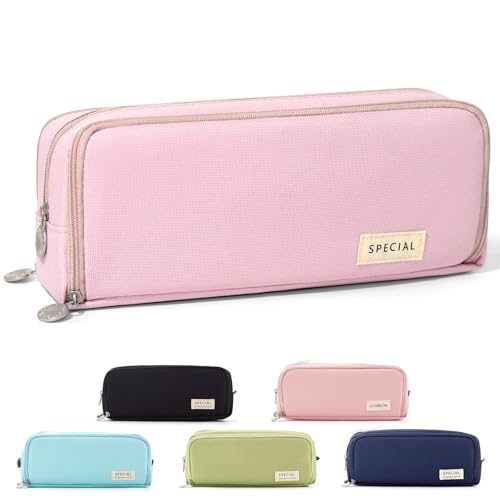 Estojo para lápis de grande capacidade CICICIMELON com 3 compartimentos, bolsa para caneta para escola, adolescentes, meninos e mulheres (rosa)