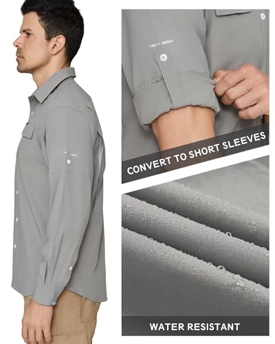 PIQIDIG Men's Long Sleeve Sun Protection Shirts UPF 50+ Quick Dry Button Down Shirts Hiking Fishing Camping Travel Work3