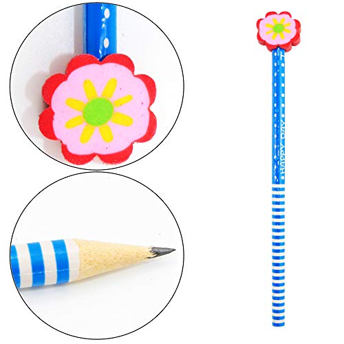 Etmact 24 Pack Kids Wooden Pencils,Colorful Stripe Pencil with Cute Animals Eraser for Children And School Supplies Pencil Pencils For Kids Pencil Erasers Pencil With Eraser Cute Pencil
