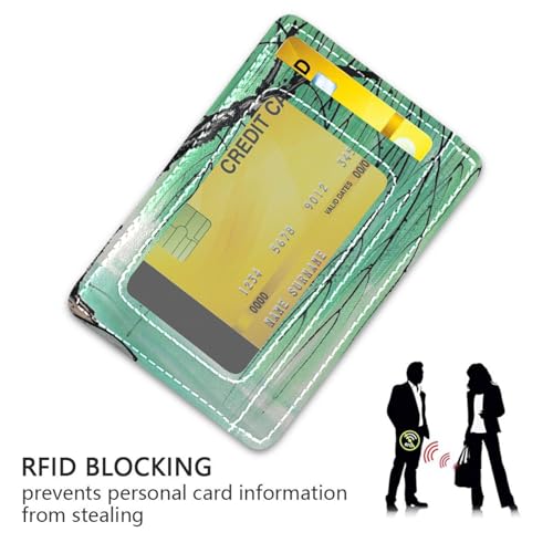 Chinese Ink Painting Tree Beige leather men's slim wallet With ID Window RFID Blocking card holder for men&women3