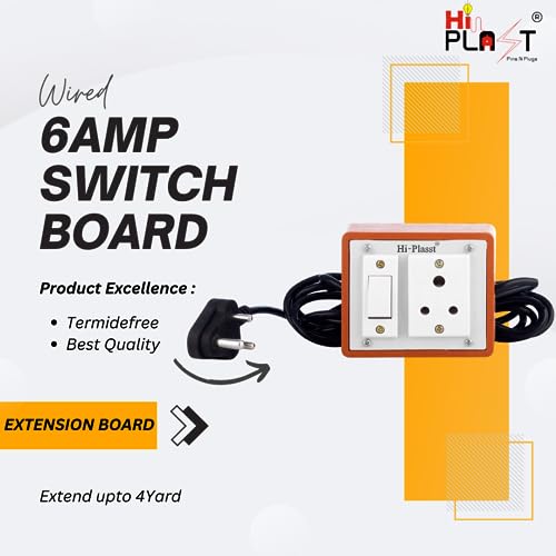 Image of HI-PLASST Multi Outlet Extension Board with Individual Switch for 4 Anchor Make sockets with 4 Yard Extension Cord | Electrical Switch Extension Board for Home Walls, 6amp, 230v (1-Socket)