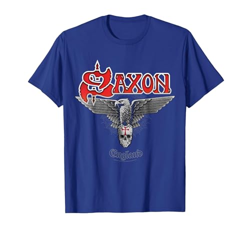 Image of Official Saxon The Eagle Has Landed Heavy Metal Band Retro T-Shirt, Men, Royal Blue, XX-Large