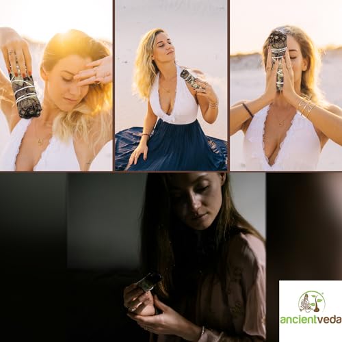 Ancient Veda 4 Inch Black Sage Sticks with Starter Guide, Floral Home Sage Organic for House Cleansing, Big Smudge Stick Bundle to Get Rid of Evil Spirits, House Blessing 3 Pack