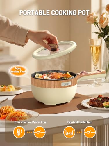 Image of Cullinsss Electric Hot Pot 1.5L Mini Portable Electric Pot Dual Power | Electric Cooking Pot with Saute Frying Functions for Ramen Pasta Steak Eggs Soup for Dorms Small Kitchen Camping RV Travel