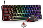 BlueFinger 60% Clavier de jeu mécanique et Mouse Combo - RGB Arc-en-ciel rétroéclairé 61 Clés Red Switch Clavier & 4 DPI LED La souris du jeu USB Ensemble filaire pour PC Ordinateur portable Xbox PS4 PS5, noir