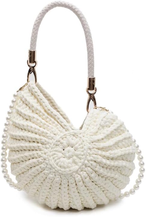 Handwoven Seashell Bag Cotton Crochet Shell Purse Summer Beach Clutch Handbag Funny Seashell Shaped Crossbody Bag
