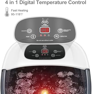 Foot Spa Bath Massager with Heat Bubbles and Vibration Massage and Jets, 16 OZ Calming Lavender Foot Soak Epsom Salt, Foot Soaker with Red Light, 22 Massage Rollers, Adjustable Temp - Grey