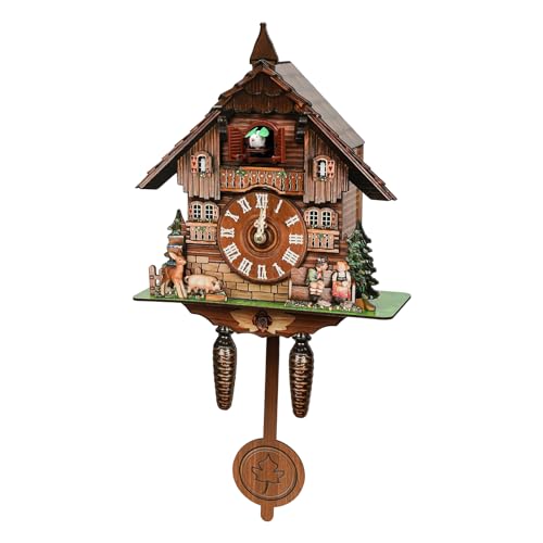 Cuckoo Clock, Vintage Wall Clock with Quartz Movement, German Cuckoo Clock with Blackforest Hillside Chalet Design for Home Decoration, Bars, Cafes, Store
