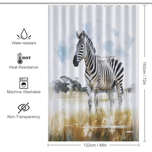 Rideau de douche zèbre lavable 100% polyester pour baignoire 122x183cm