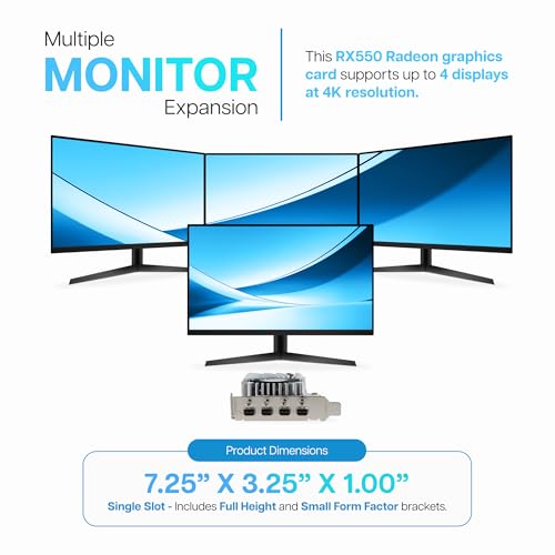 Image of VisionTek AMD Radeon RX 550 4GB GDDR5 4x Mini DP Graphics Card | 4 Monitor Support, Low Profile SFF, Full Height Bracket Included, Single Slot, 50W Bus Powered, Multi-Display Productivity
