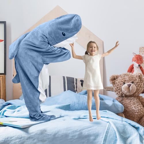 Moletom com capuz Shark Onesie - flanela macia e aconchegante, cobertor divertido para adultos, Azul