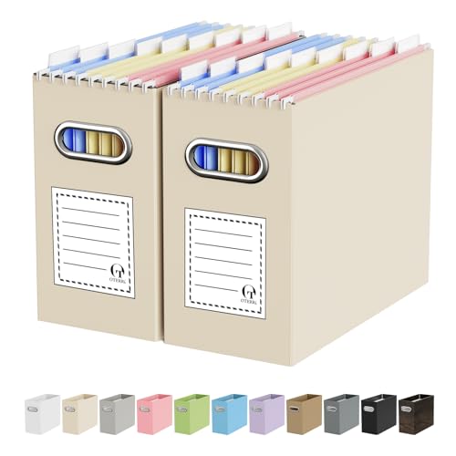 Oterri Cardboard File Organizer Box for Hanging File Folders Letter Size,File Box for Computer Desk,File Cabinet,Working Home,Office,Classroom (Beige,