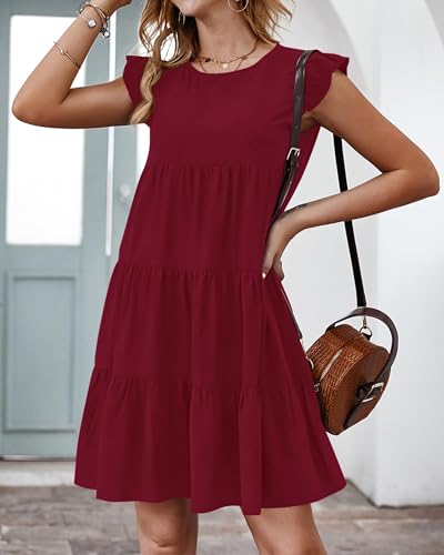 Image of KIRUNDO Summer Dresses for Women Sundress Sleeveless Ruffle Sleeve Round Neck Loose Short Flowy Pleated Mini Babydoll Dress