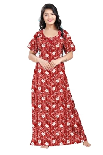 Image of Women Cotton Nighty Combo Pack of 2, Printed Maxi Nighty Gown, Short Sleeve Cotton Nightdress, Soft Breathable Ankle Length Sleepwear Nightwear for Ladies, Free Size