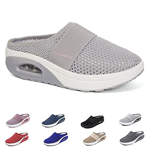 Orthopädische Schuhe Damen, Air Cushion Slip On Walking Shoes Orthopedic Diabetic Walking Shoes Freizeit Mesh Atmungsaktiv Sandals (Hellgrau, Numeric_39) Cover