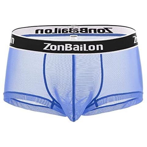 BIATWOWR Boxer Briefs for Mens See Through Mesh Breathable Short Leg Underpants Enhancing Pouch Underwear Trunks Blue M Cover