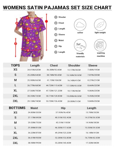 Image of Funny Pajamas for Women Set Print Satin Loungewear Pjs Short Sleeve Button Down Top and Shorts Sets Sleepwear XS-3XL