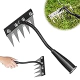 Carbon Steel Garden Weeding Rake, Detachable Gardening Hand Weeder Puller Tool, Multifunctional Manganese Steel Manual Claw Remover Weeder, Effective for Lawn Yard and Garden Farm Uprooting (5 Tines)