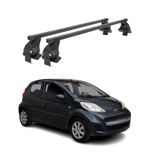 Barre Portatutto Portapacchi compatibili con Peugeot 107 2005 – 2014 | Barre da Tetto Auto Portabici in acciaio di alta qualità nero 2 TLG 50 kg